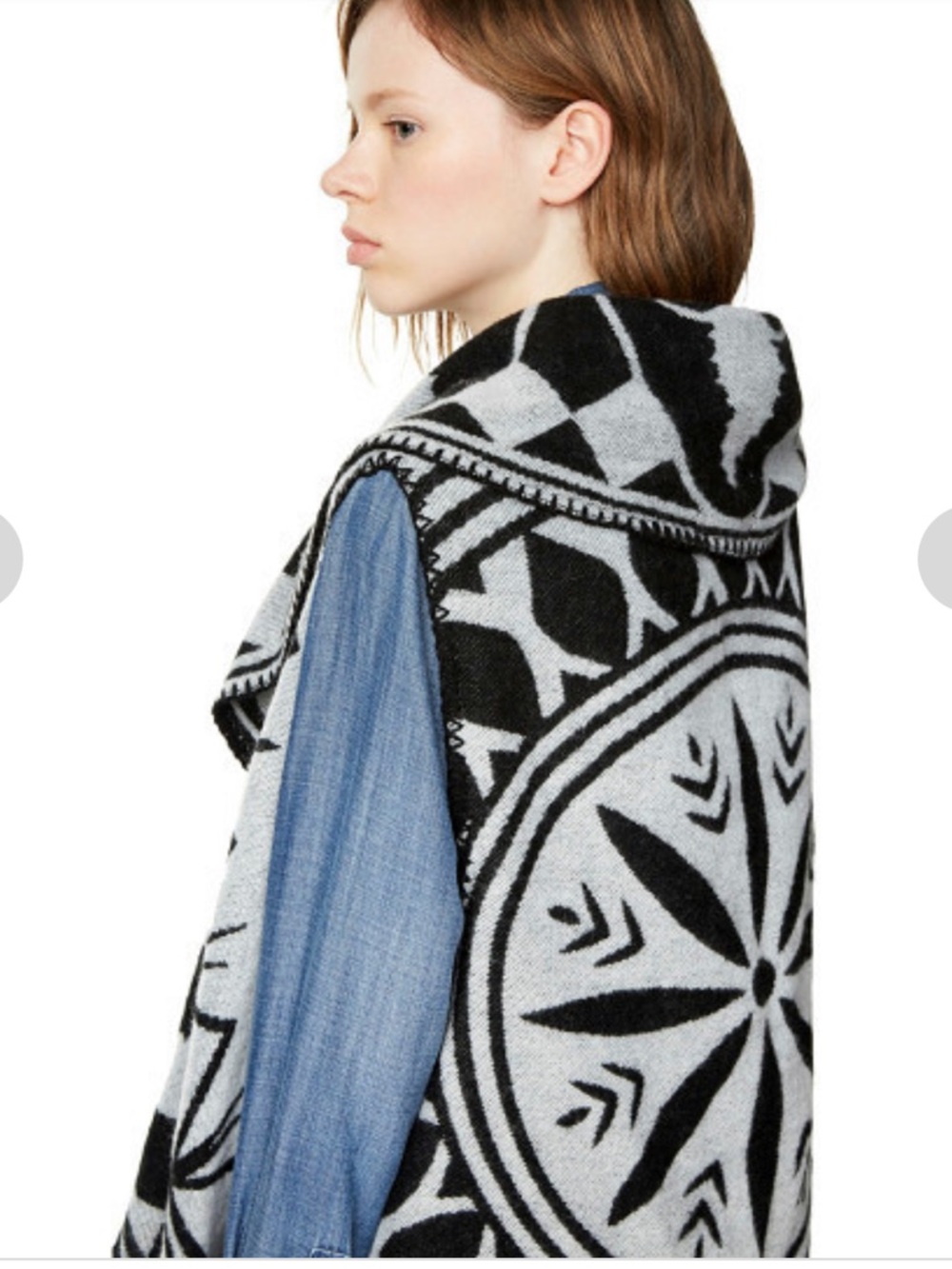 Black & Gray Patterned Reversible Poncho